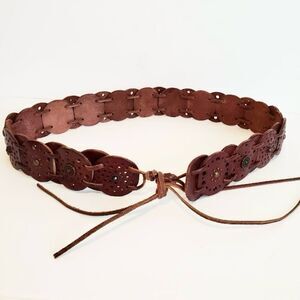 Fossil Dark Brown Leather Concho Western Studded Boho Front Tie Belt L